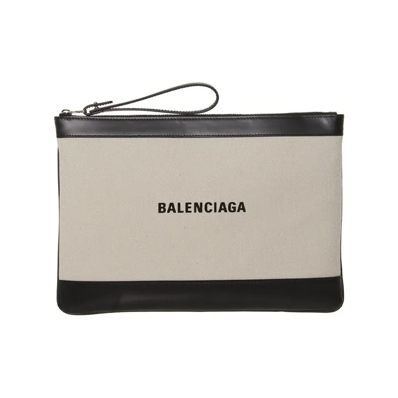 Balenciaga Canvas With Leather Canvas Bag Clutches Unisex Beige Black-0