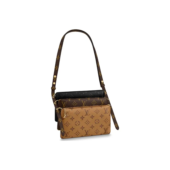 LOUIS VUITTON Lv3 Lambskin Clutch, Crossbody Bag, Shoulder Bag Women's Brown/Caramel/Black-0