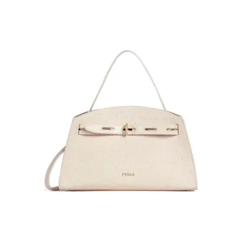 Furla Margherita Collection Cow Leather Shoulder Bag Crossbody Bag Handbag Medium Size Women's Ecru