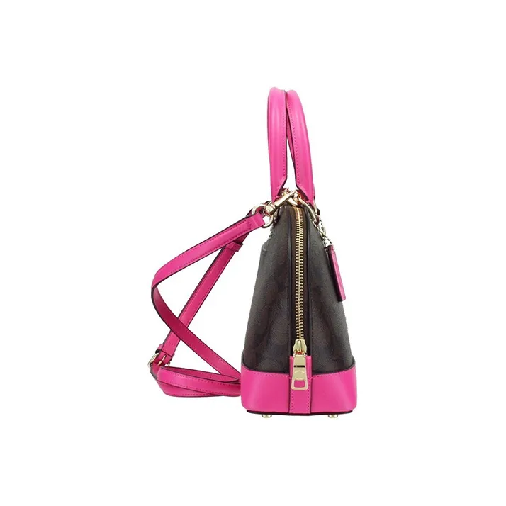 COACH Sierra Coated Canvas Dome Bag Handbag Shoulder Bag Crossbody Bag Medium Size Women's Dark Brown/Fluorescent Pink-2