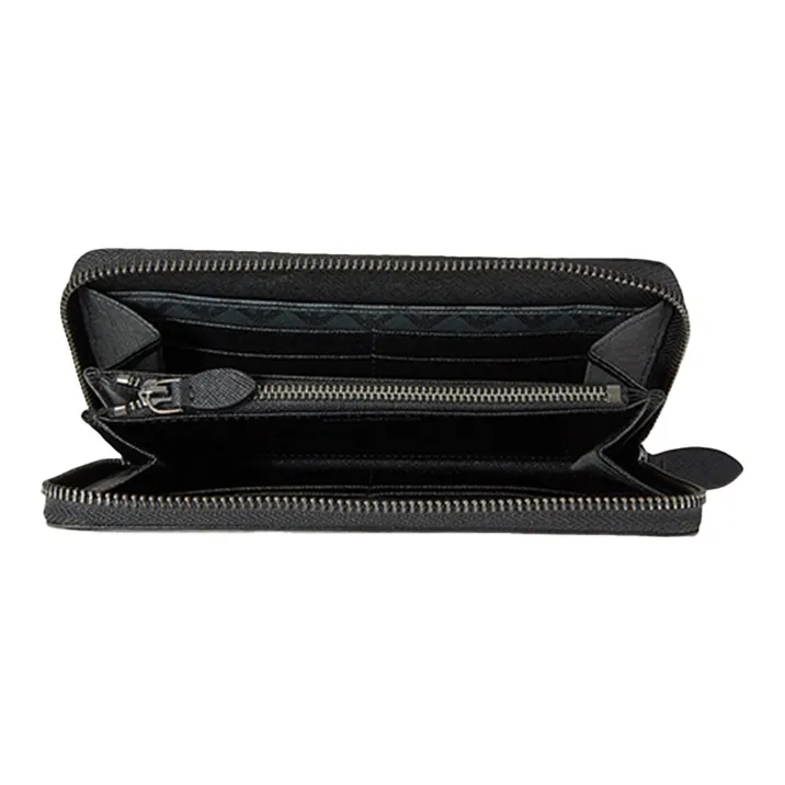 EMPORIO ARMANI Leather Zip Closure Clutch Coin Purse Wallet Men's Black-2