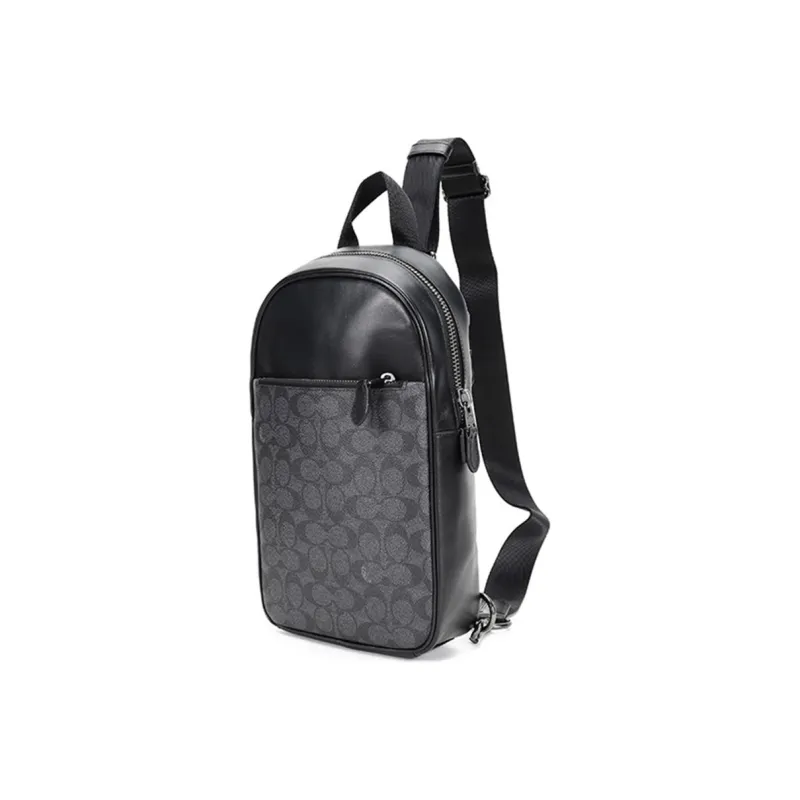 COACH Canvas With Leather One Shoulder Crossbody Sling Bags Small Size Men's Charcoal Gray Black-1