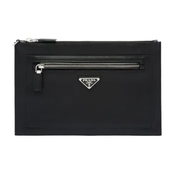 PRADA Saffiano Leather Toiletry Bags Storage Bags Clutch Medium Size Men's Black