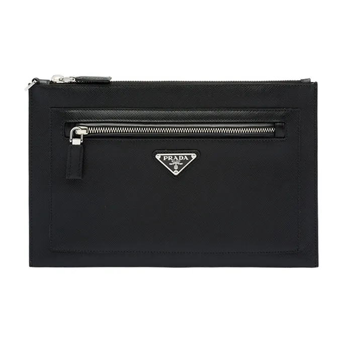 PRADA Saffiano Leather Toiletry Bags Storage Bags Clutch Medium Size Men's Black-0