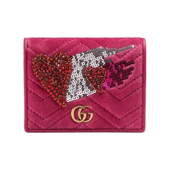 GUCCI Marmont Quilted Velvet Wallet Women's Rose Red
