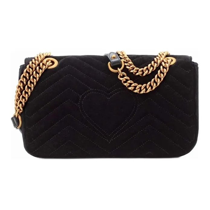 GUCCI Marmont Velvet Chain Crossbody Bag Shoulder Bag Small Size Women's Black-2