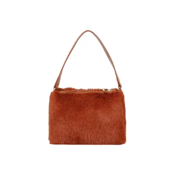 IRIDESCENCE Cow Leather Fuzzy Shoulder Bag, Handbag Women's Caramel