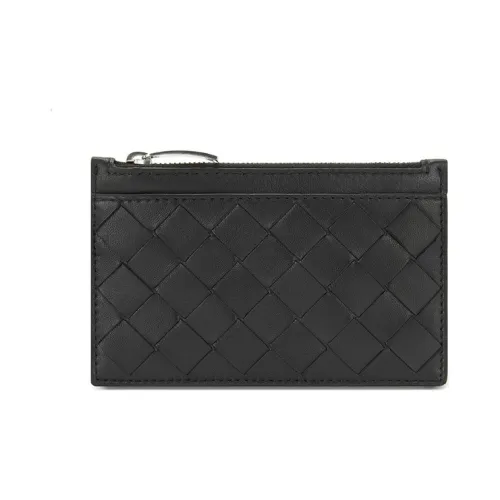 Bottega Veneta BV intreccioSeriesWeaveSheepskinZipperWalletKeyBag Black Wmns 