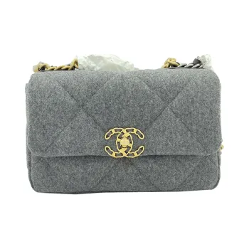 CHANEL 19Bag Wool Flap Crossbody Bag, Shoulder Bag Women's Gray