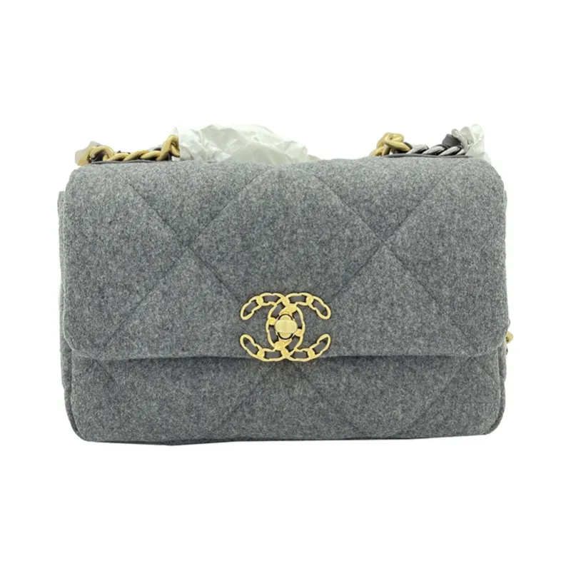 CHANEL 19Bag Wool Flap Crossbody Bag, Shoulder Bag Women's Gray-0