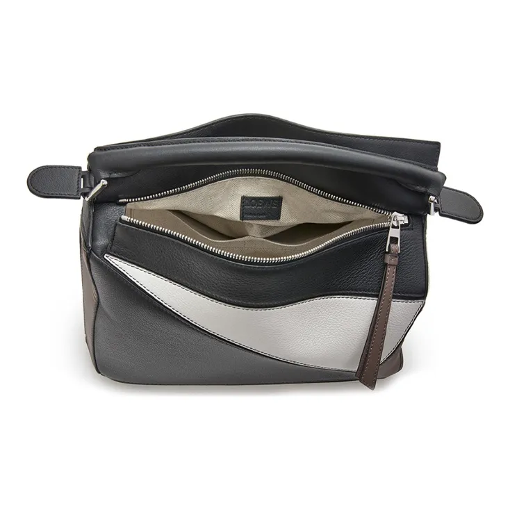LOEWE Puzzle Cow Leather Shoulder Bag Women's Black Tan Multicolor-4