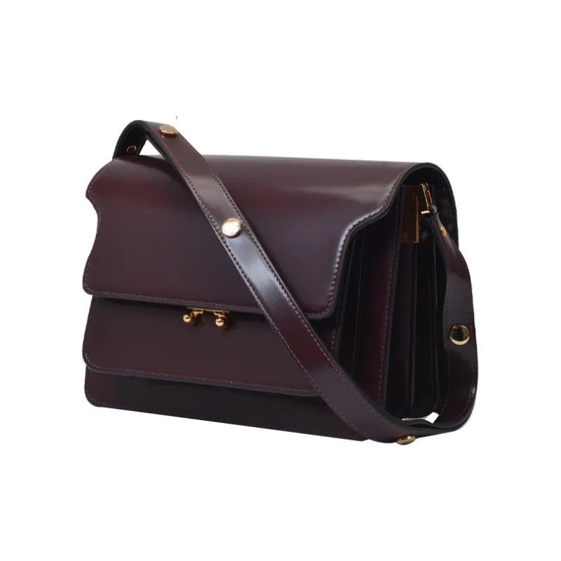 MARNI Trunk Calfskin Trunk Bag Shoulder Bag Crossbody Bag Medium Size Women's Dark Red-2
