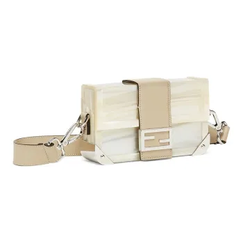 FENDI BaguetteTrunk Cow Leather Detail Baguette Bag Box Bag Shoulder Bag Crossbody Bag Mini Men's White/Beige