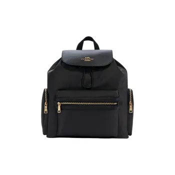 COACH Baby Nylon With Pebbled Leather Accents Backpack Large Size Unisex Black