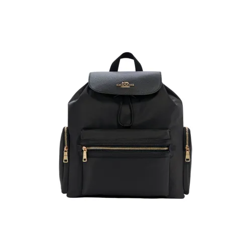 COACH Baby Nylon With Pebbled Leather Accents Backpack Large Size Unisex Black