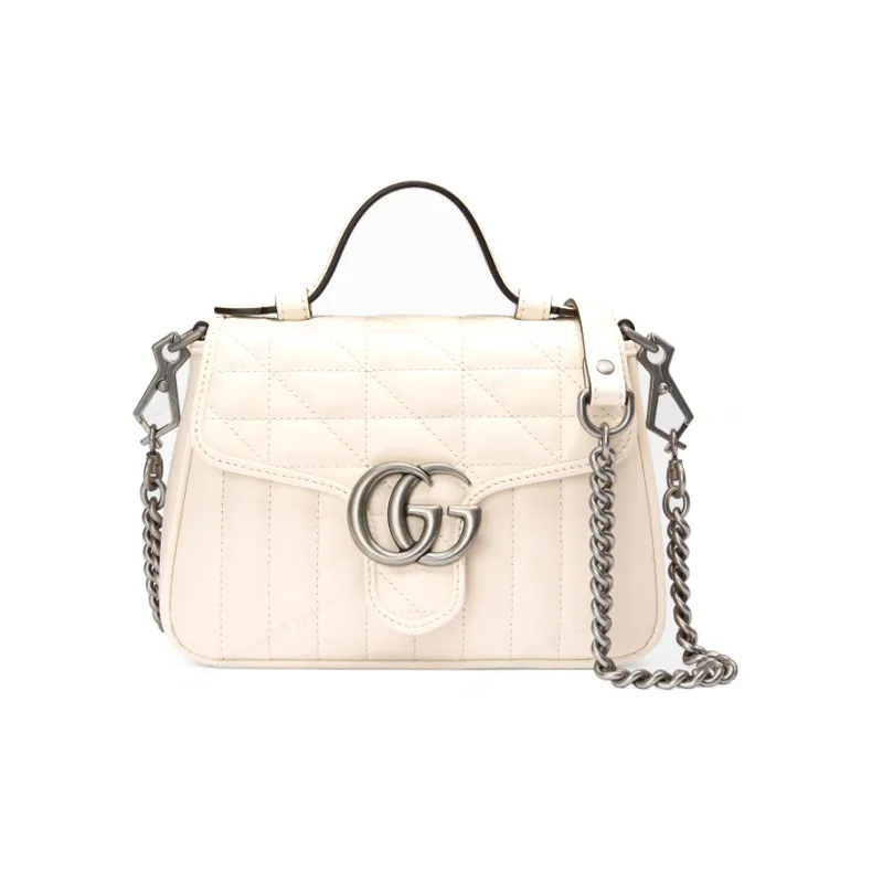 GUCCI Marmont Leather Messenger Bag, Handbag, Shoulder Bag, Crossbody Bag Mini Women's White-0