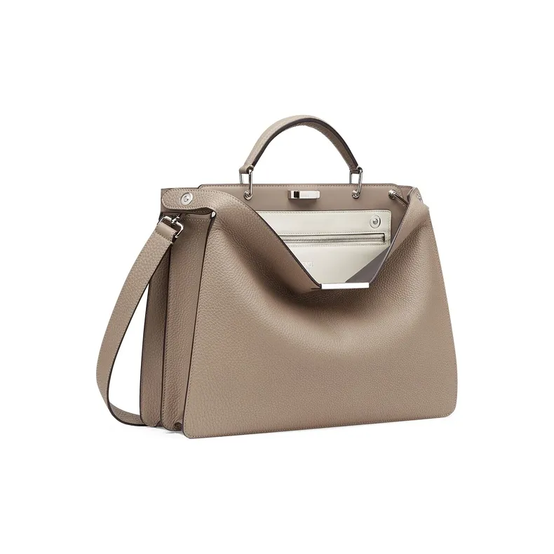 FENDI Peekaboo ISeeU Leather Tote, Shoulder Bag, Crossbody Bag, Handbag Medium Size Men's Beige-2