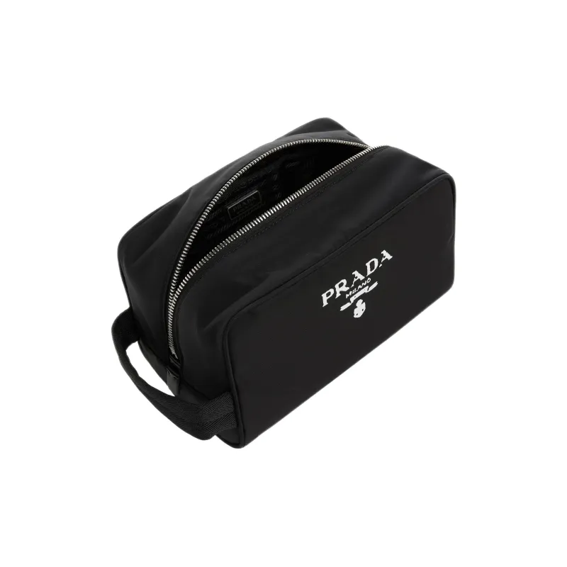 PRADA Recycled Nylon With Patchwork Leather Clutch Makeup Bag Women's Black-2