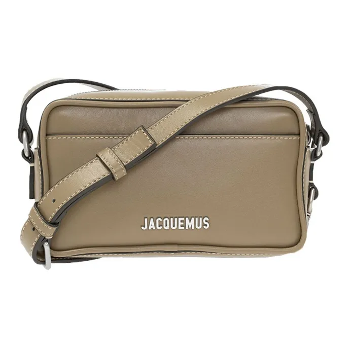 Jacquemus Leather Camera Bag, Small Square Bag, Shoulder Bag, Crossbody Bag Unisex Khaki-0