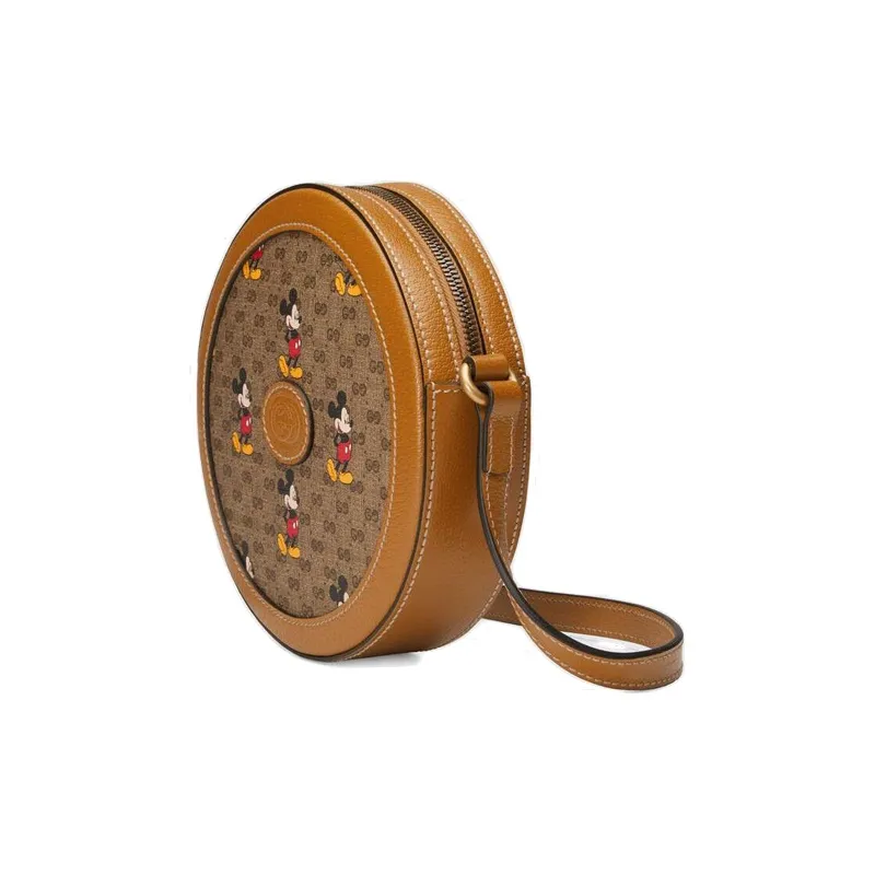 GUCCI Disney, Collaboration Canvas With Leather Round Bag, Shoulder Bag, Crossbody Bag Women's Ebony/Brown-2