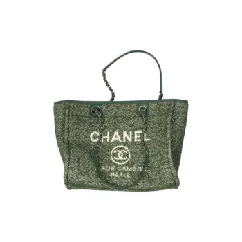 CHANEL Fabric Tote Bag, Shopping Bag, Handbag Women's Green White
