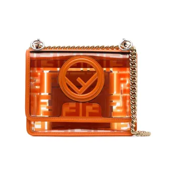 FENDI Kan I TPU With Cow Leather Chain Shoulder Bag, Crossbody Bag, Handbag Mini Women's Orange