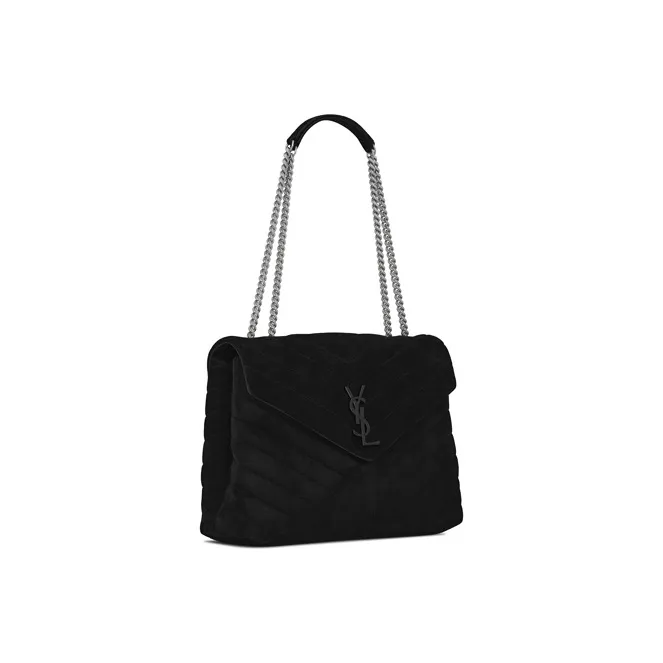 SAINT LAURENT Loulou Medium Suede Shoulder Bag Black-1