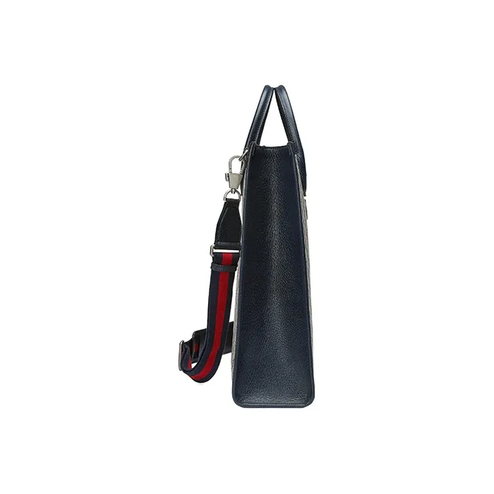 GUCCI Leather Totes Handbags Medium Size Unisex Beige/Blue-4