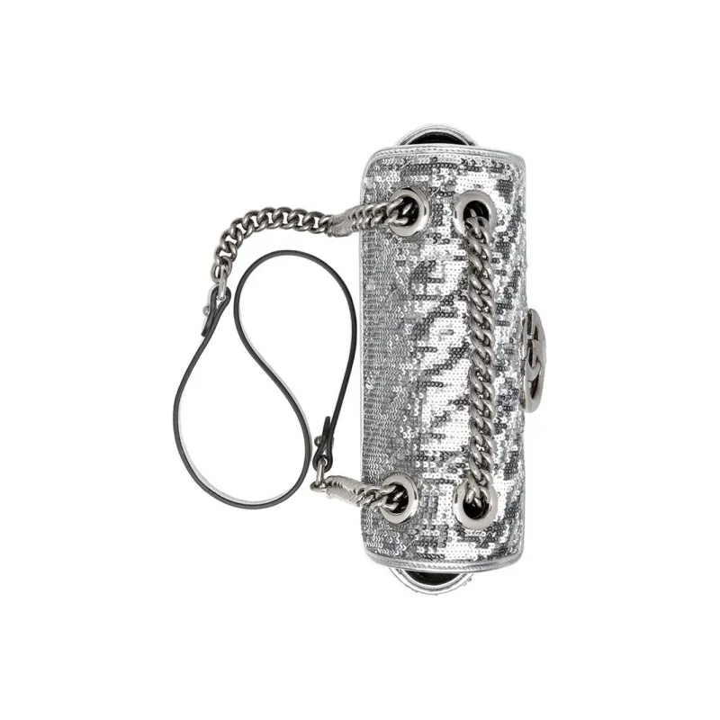 GUCCI GG Marmont Silk Crossbody Bag Shoulder Bag Women's Silver-5