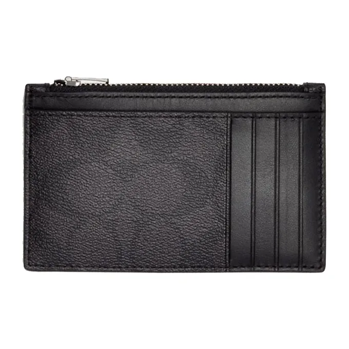 COACH Monogram Canvas With Leather Zip Card Holder Coin Purse Unisex Charcoal Black Monogram-0