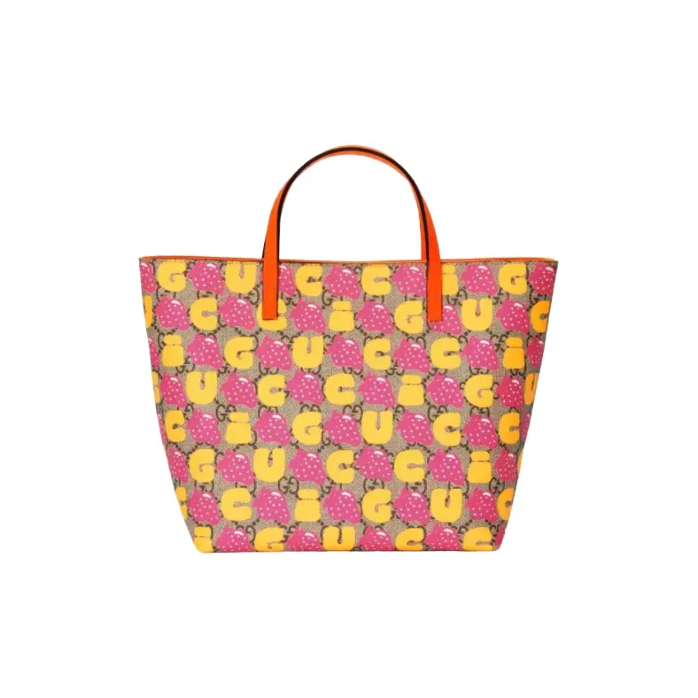 GUCCI Canvas With Leather Tote Bag, Shopping Bag, Handbag Kids' Ebony/Orange Yellow/Multicolor-0