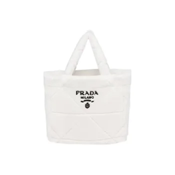 PRADA Quilting Shearling Tote Bag Shopping Bag Handbag Women's White/Black