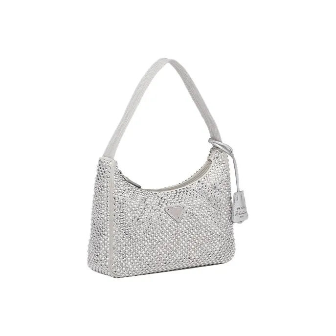 PRADA Re Edition Fabric Hobo Bag, Shoulder Bag, Handbag Mini Women's Silver-1