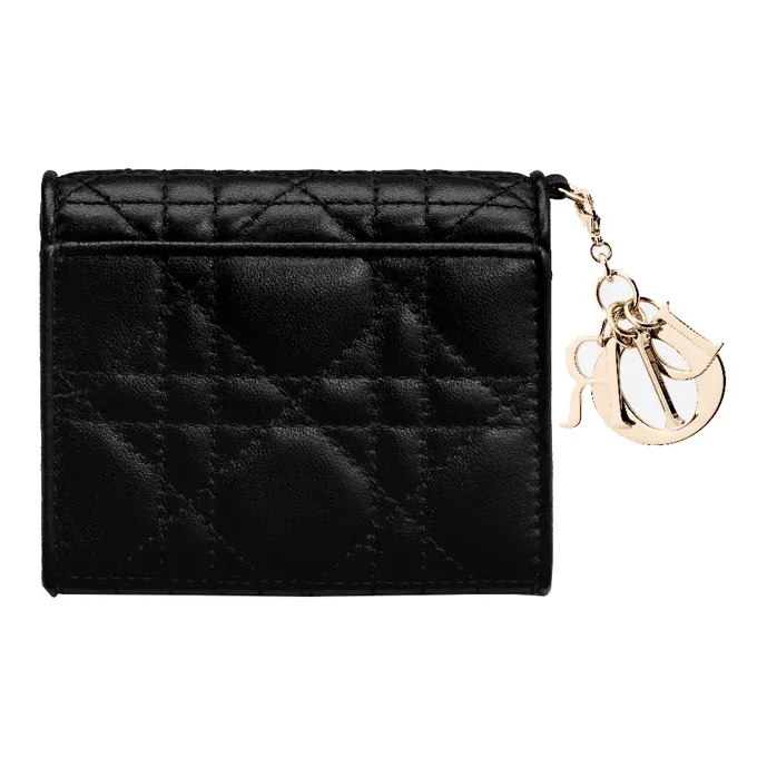 DIOR Lady Dior Lambskin Card Holder Wallet Women's Black-1