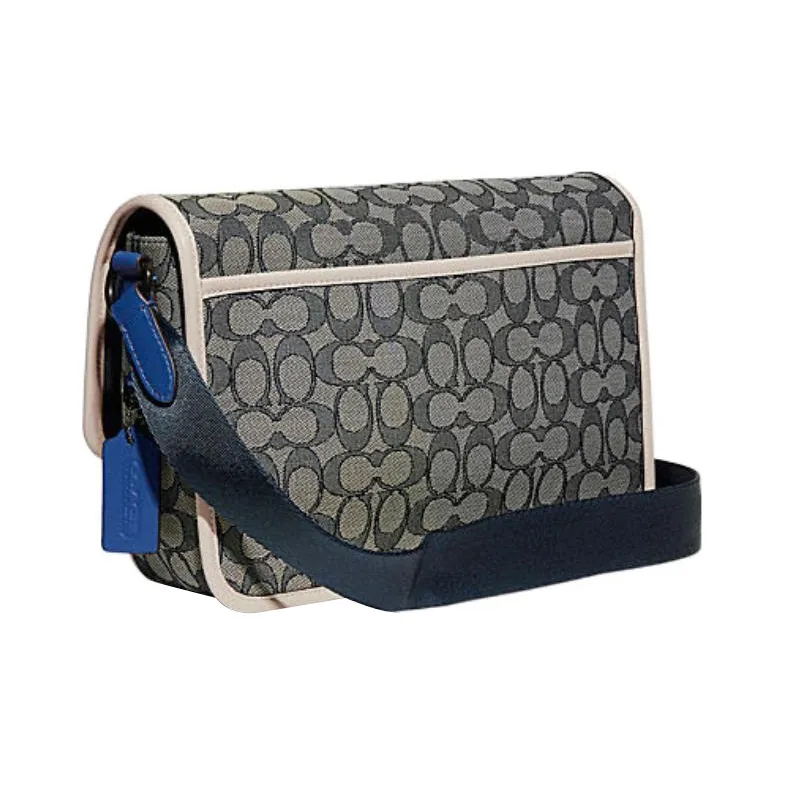 COACH League Jacquard Fabric With Calfskin Messenger Bag, Shoulder Bag, Crossbody Bag Men's Gray-1