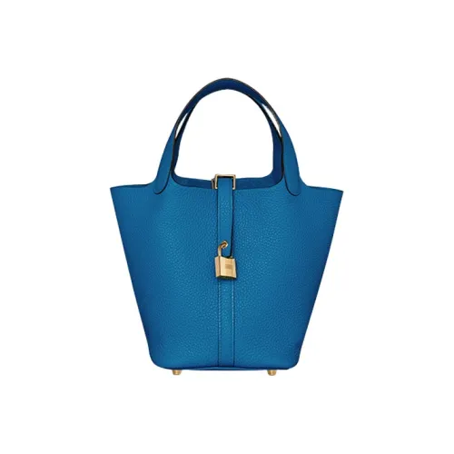 HERMES Picotin Lock Cow Leather Basket Bag Handbag Bucket Bag Women's Greece Blue