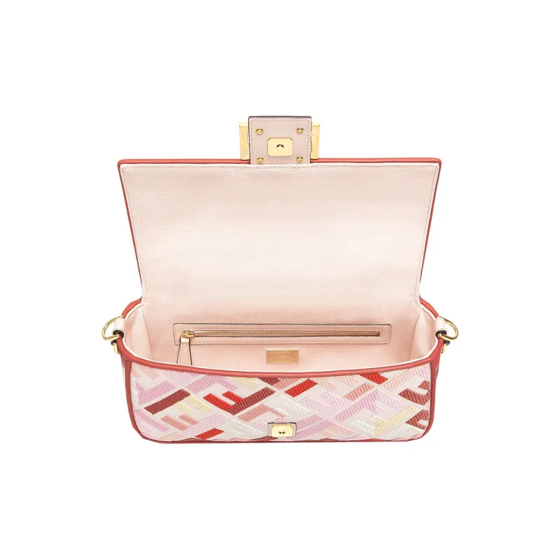FENDI Baguette Canvas With Leather Baguette Bag, Crossbody Bag, Handbag, Shoulder Bag Small Size Women's Pink-3