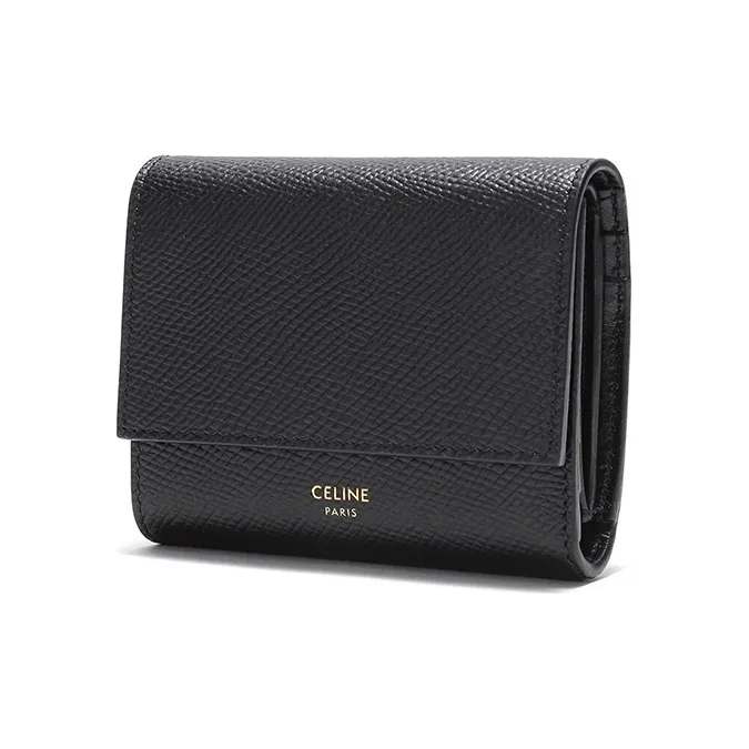 CELINE Cow Leather Wallet Women's Black-1