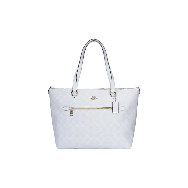 COACH Gallery Canvas With Leather Tote Bag, Shopping Bag, Handbag, Shoulder Bag Women's White-0