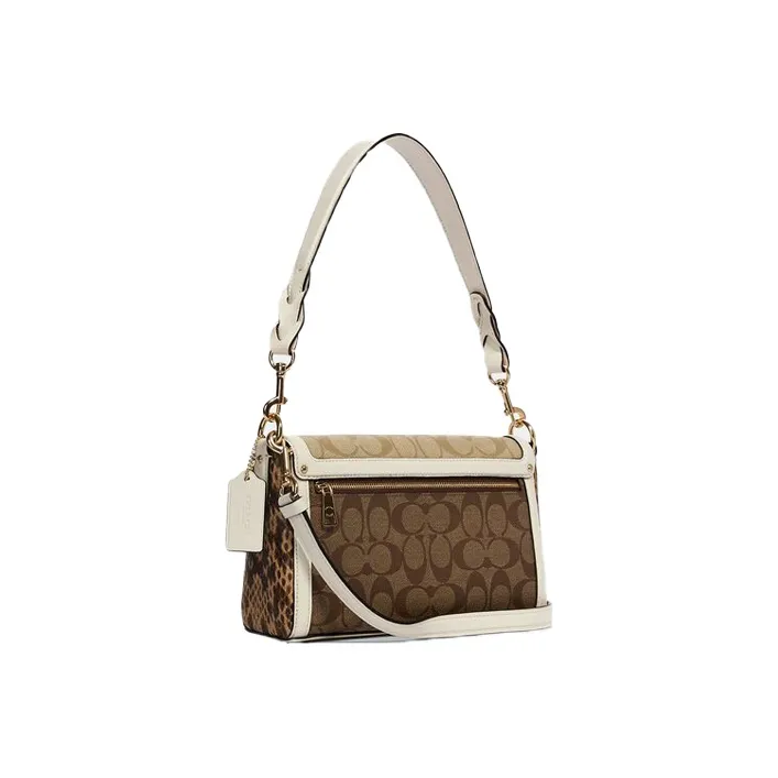 COACH Jade Canvas With Leather Shoulder Bag Portable Crossbody Bag Shoulder Bag Women's White & Light Khaki Monogram-1