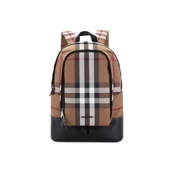 Burberry Check Cotton Canvas And Leather Backpack Large Birch Brown