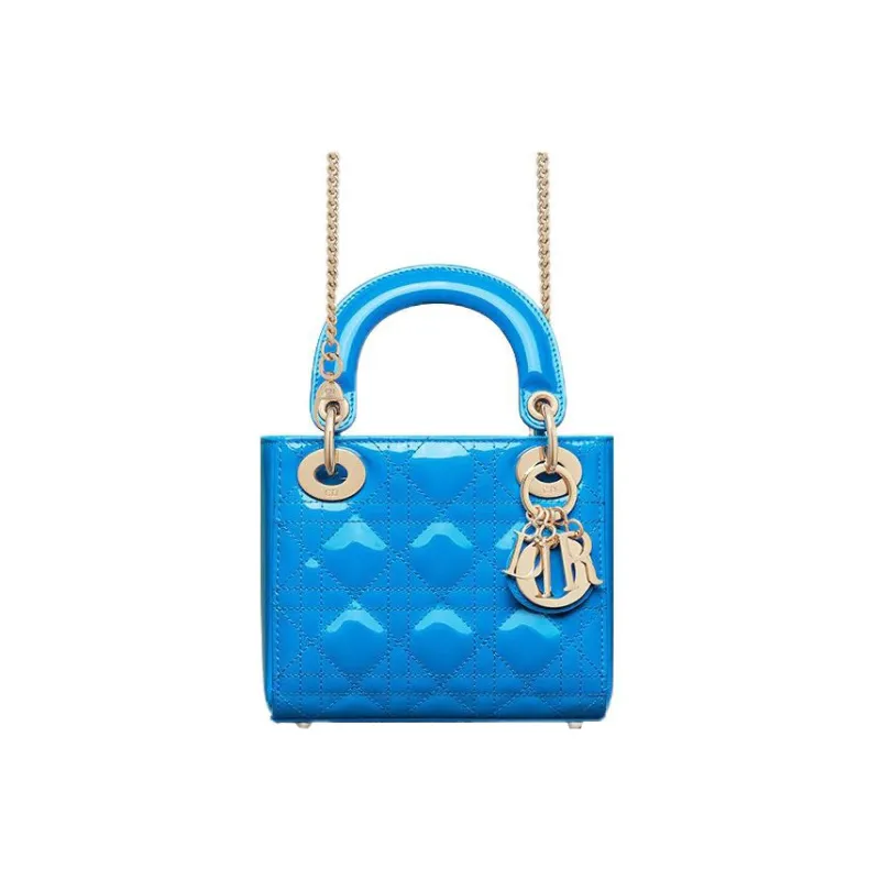 DIOR Lady Dior Patent Leather Cowhide Shoulder Bag Crossbody Bag Handbag Mini Women's Lake Blue-2