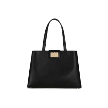 Furla 1927 Collection Leather Briefcase, Tote Bag, Shopping Bag, Shoulder Bag, Handbag Large Size Women's Black