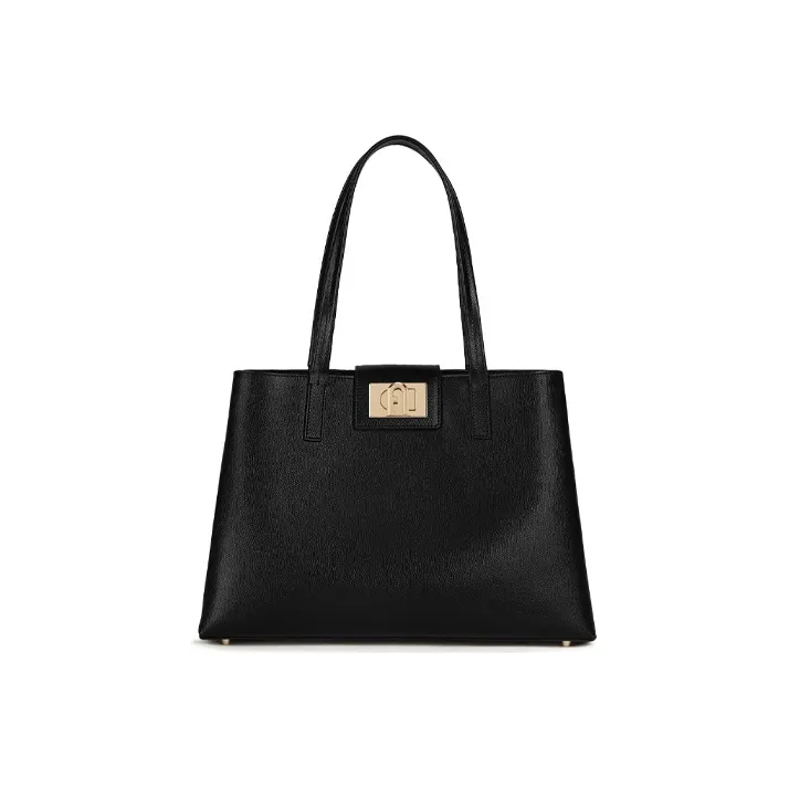 Furla 1927 Collection Leather Briefcase, Tote Bag, Shopping Bag, Shoulder Bag, Handbag Large Size Women's Black-0