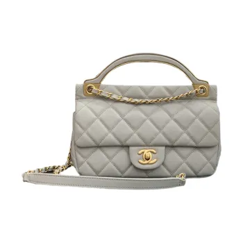 CHANEL Lambskin Flap Bag Hanger, Shoulder Bag, Crossbody Bag Trumpets Women's Gray