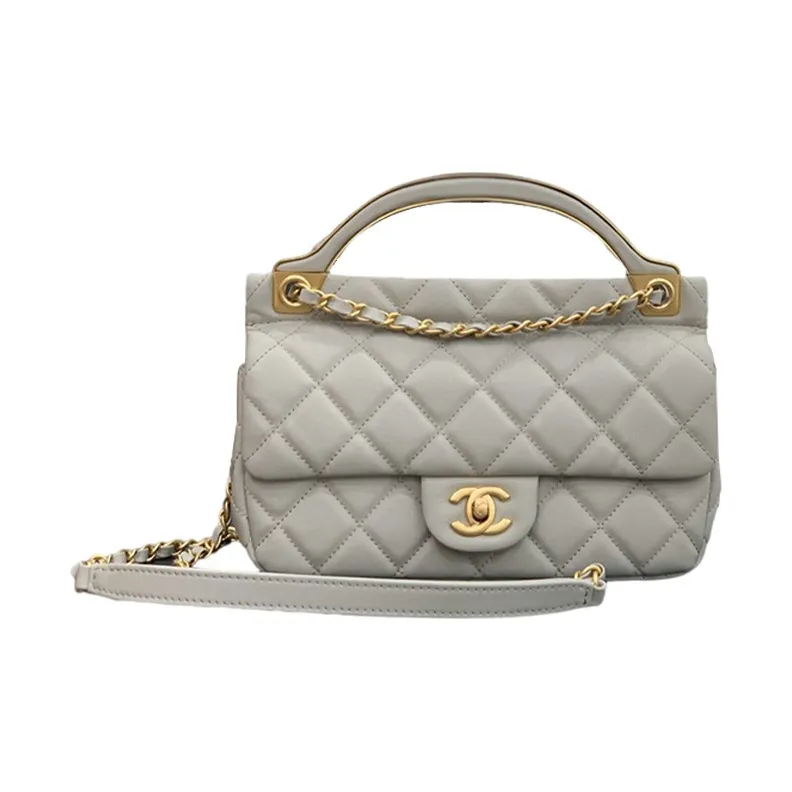 CHANEL Lambskin Flap Bag Hanger, Shoulder Bag, Crossbody Bag Trumpets Women's Gray-0