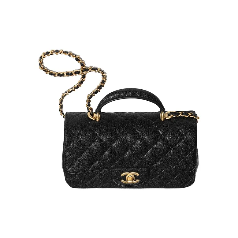 CHANEL Classic Flap CF Grain Calfskin Chain Bag Handbag, Crossbody Bag, Shoulder Bag Mini Women's Black-3
