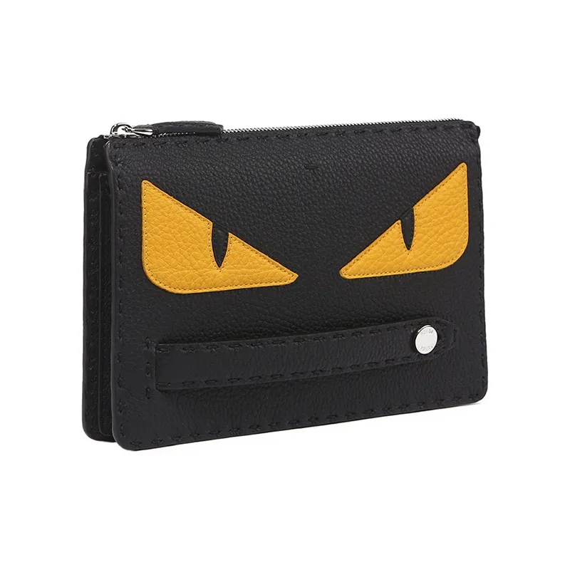FENDI Cow Leather Clutch Men's Black/Yellow-2