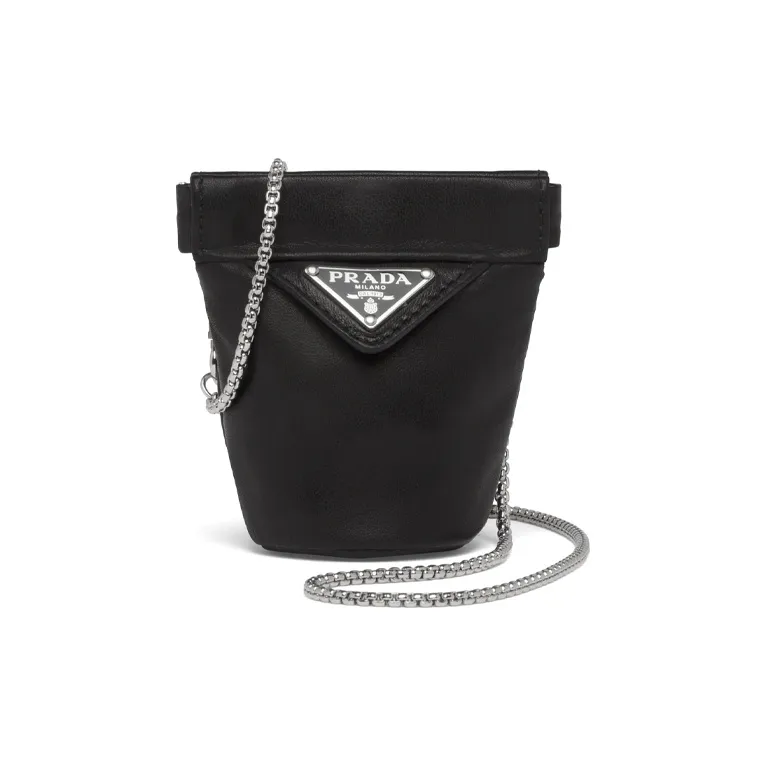 PRADA Soft Sheepskin Clutch Bag Over The Shoulder Mini Unisex Black-0