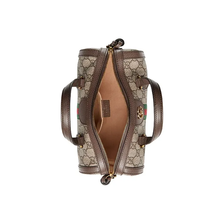 GUCCI Canvas With Leather Boston Bag, Shoulder Bag, Crossbody Bag, Handbag Trumpets Women's Brown-5